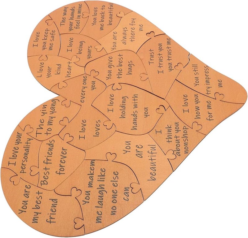 Light Brown Wooden Box Heart Shape Jigsaw Puzzle Birthday Present Wedding Souvenir - Image 4